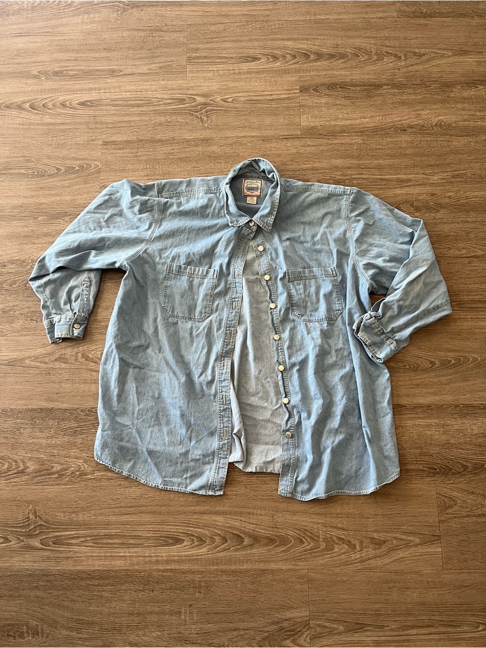 Vintage St Johns Bay Button Up Shirt Womens 24W Light Blue Denim Chambray Y2K